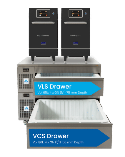 Practica High speed ovens with Adande refrigerated drawer COMBO unit